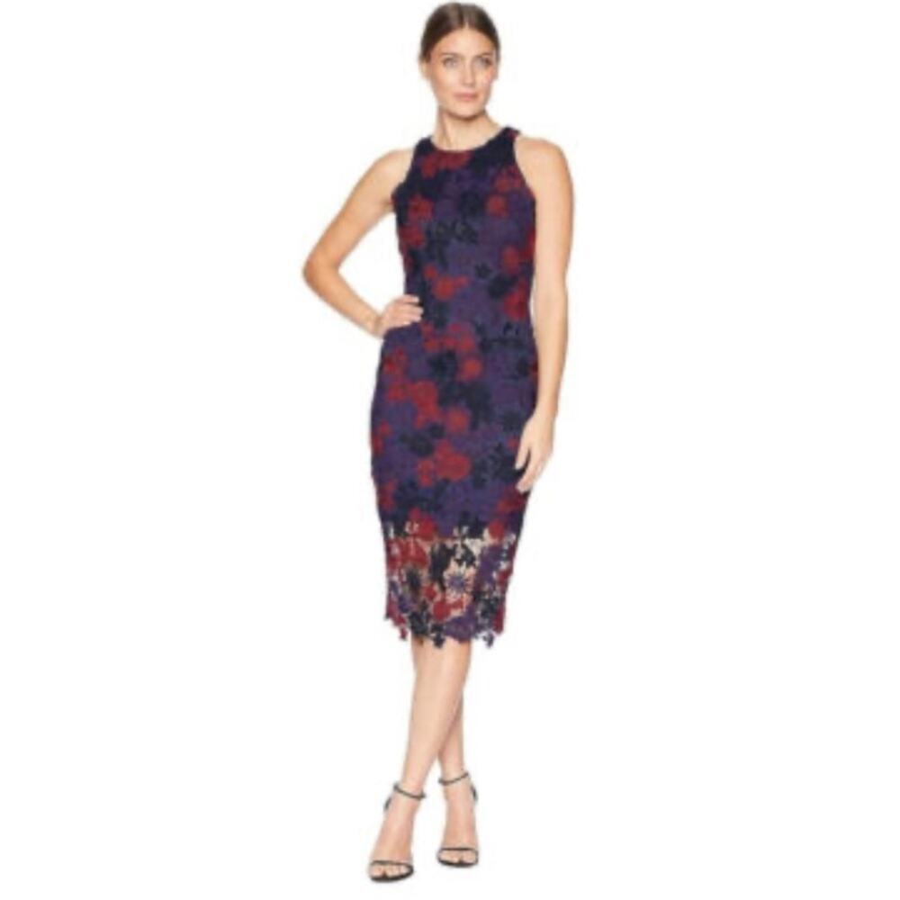 Alexia Admor Lace Overlay Midi Sleeveless Dress Small